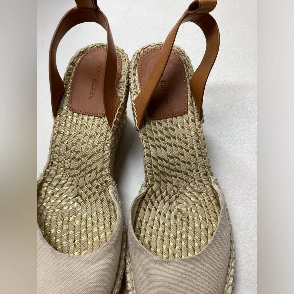 Tory Burch Beige Espadrille Wedge Sandals‎ Size 10.5
